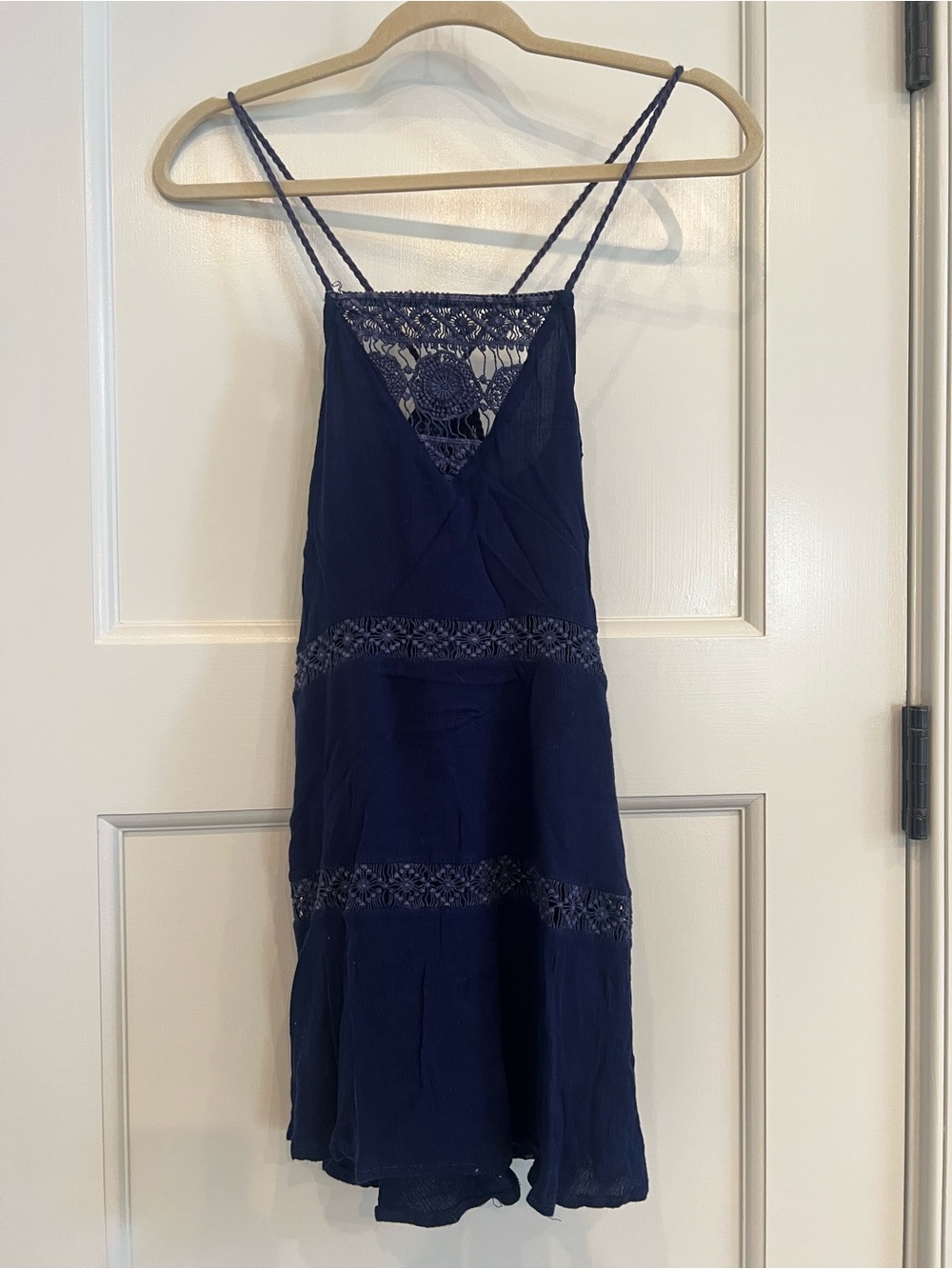 Ocean Drive Navy Blue Mini Dress with Lace Insets